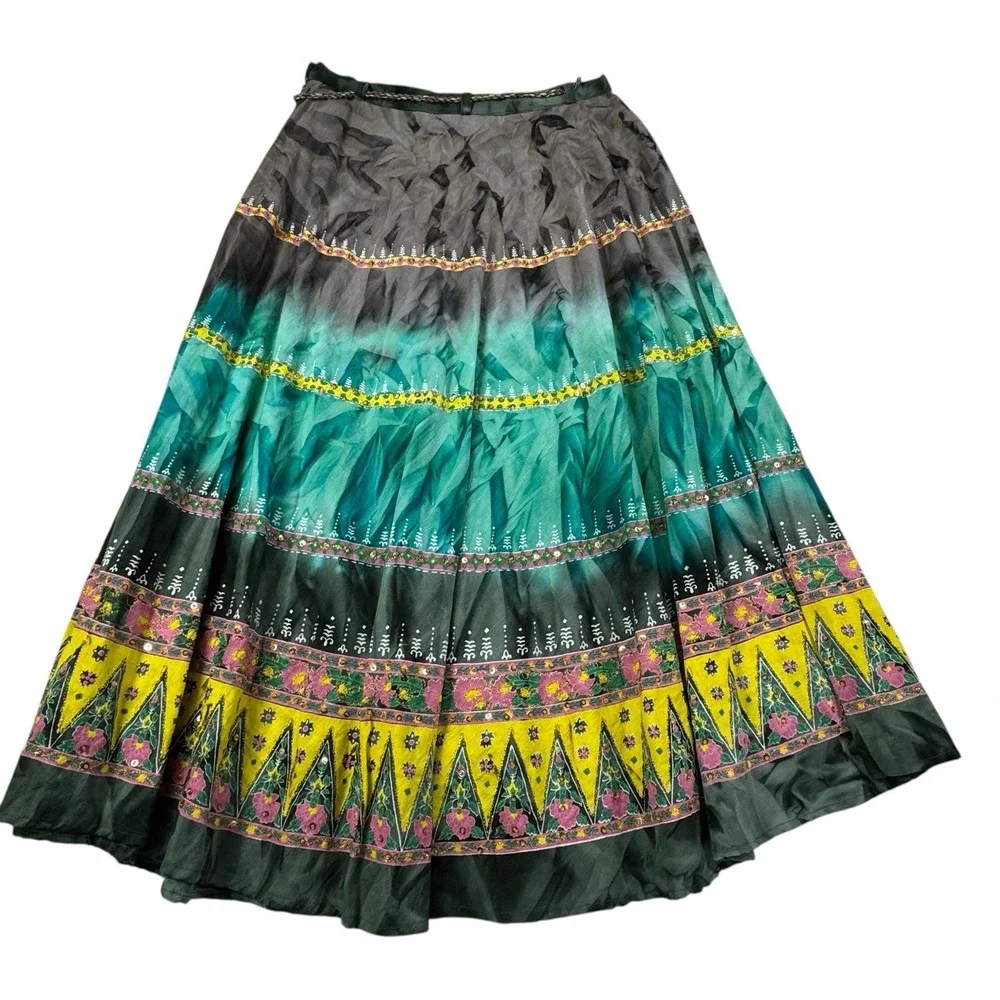 Futureforce Skirt Women's Medium Tiered Boho Fairycore‎ Hippie Bling Belt - Picture 3 of 8